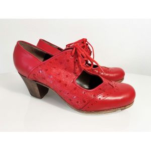 Gallardo. Модель Fatima cordones. Красная кожа/avestruz. Каблук cubano.